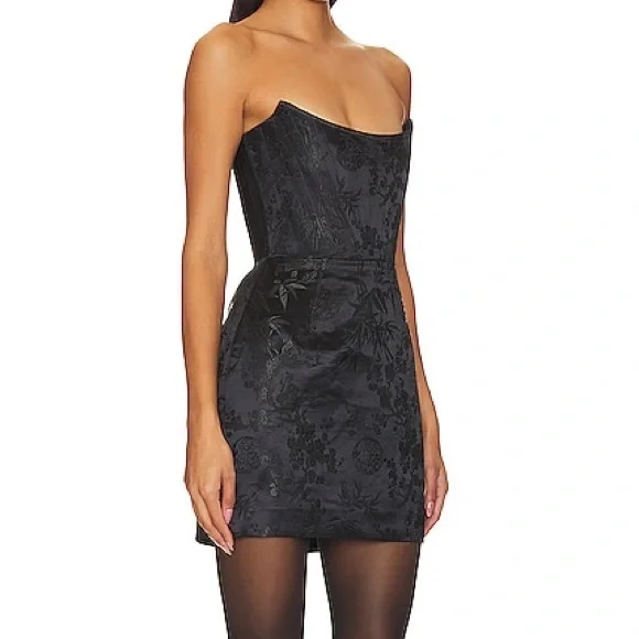 SAU LEE Janet Jacquard Mini Dress Strapless Chinese Corset Bustier Party Dress - Picture 6 of 16